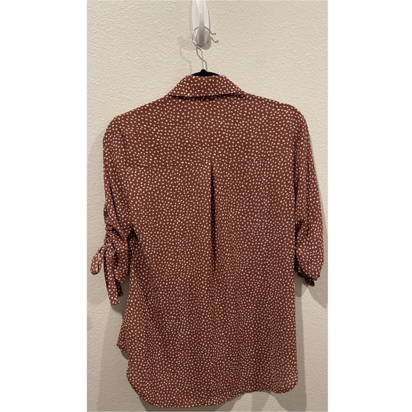 EXPRESS Brown White Dots Short Sleeve Blouse - Picture 4 of 4